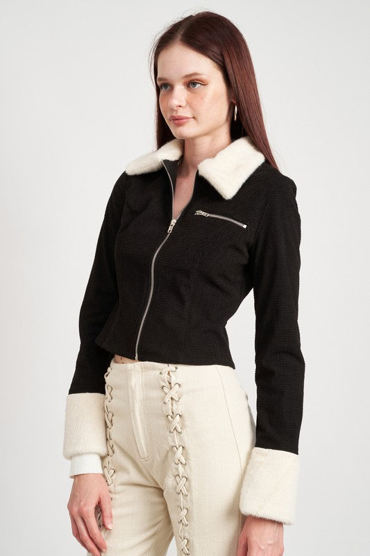 Cuff Crop Collared Jacket