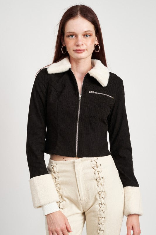 Cuff Crop Collared Jacket